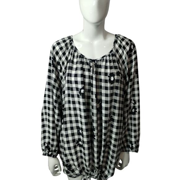 Allison Daley Womens Gingham Floral Front Tie Cottagecore Boho Peasant Top sz 3X - Picture 2 of 16